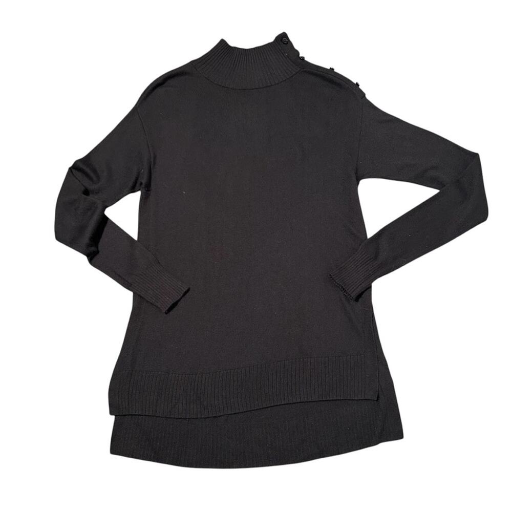 Ann Taylor Black Mock Neck Sweater Size S High Low Tunic Slit Sides Minimalist